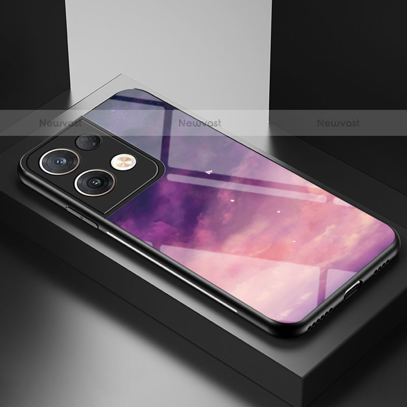 Silicone Frame Fashionable Pattern Mirror Case Cover LS1 for Oppo Reno9 Pro+ Plus 5G Purple