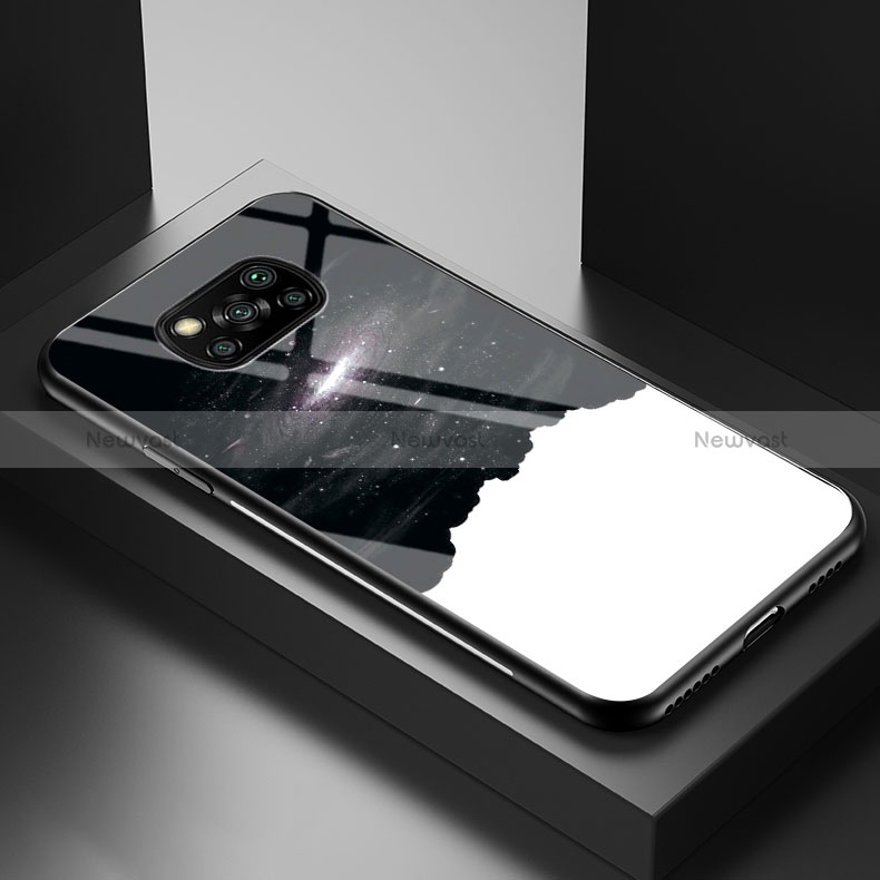 Silicone Frame Fashionable Pattern Mirror Case Cover LS1 for Xiaomi Poco X3 Pro Black