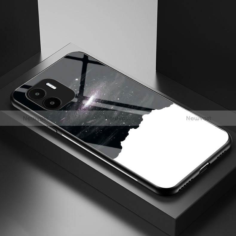 Silicone Frame Fashionable Pattern Mirror Case Cover LS1 for Xiaomi Redmi A2 Black