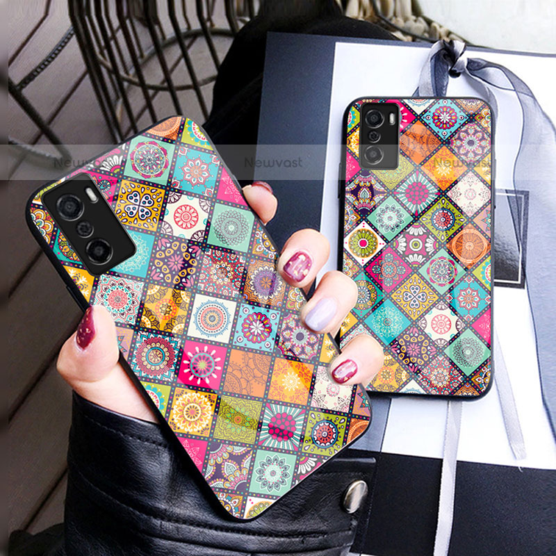 Silicone Frame Fashionable Pattern Mirror Case Cover LS2 for Oppo A55S 5G