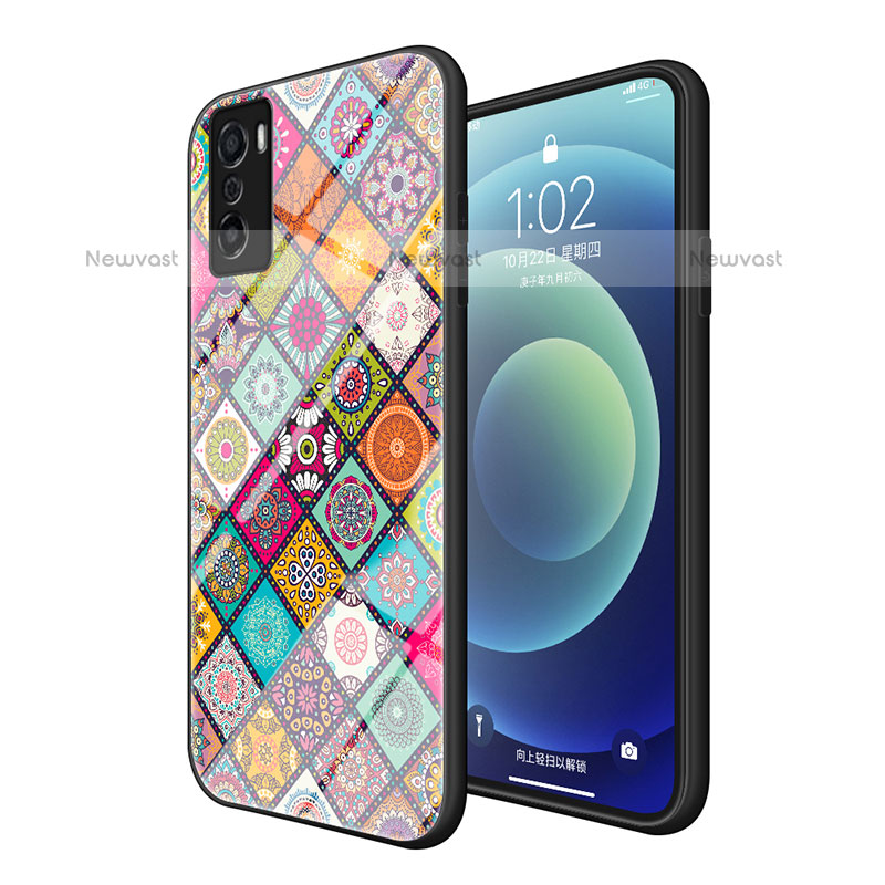 Silicone Frame Fashionable Pattern Mirror Case Cover LS2 for Oppo A55S 5G Colorful