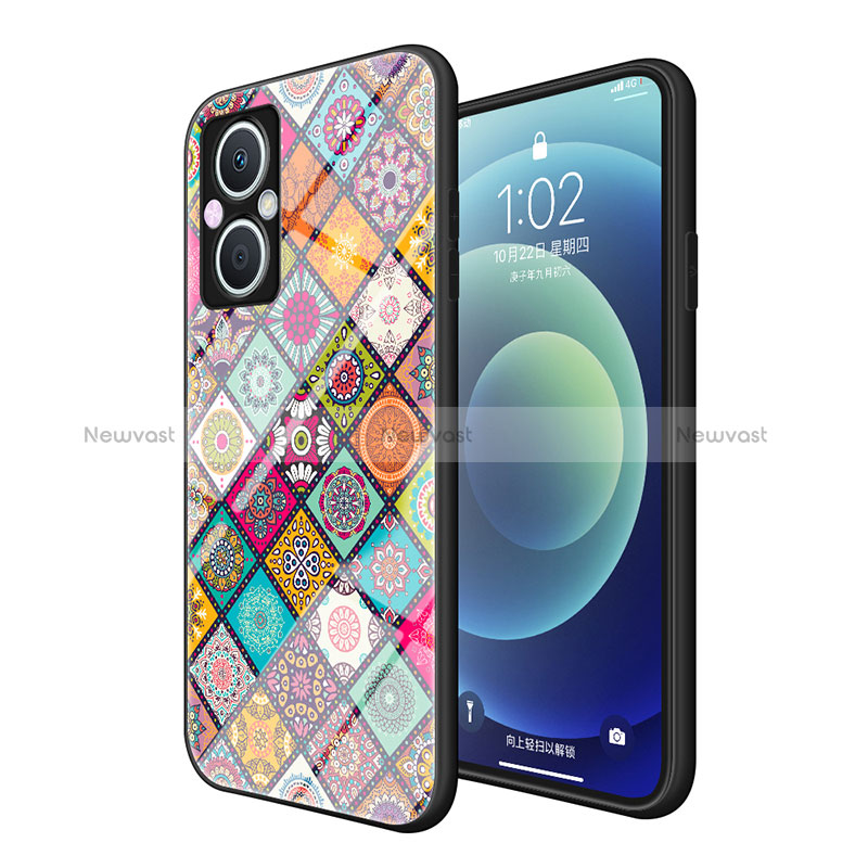 Silicone Frame Fashionable Pattern Mirror Case Cover LS2 for Oppo A96 5G Colorful