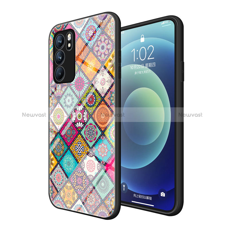 Silicone Frame Fashionable Pattern Mirror Case Cover LS2 for Oppo Reno6 5G