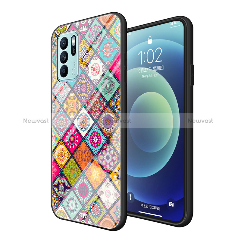 Silicone Frame Fashionable Pattern Mirror Case Cover LS2 for Oppo Reno6 Z 5G