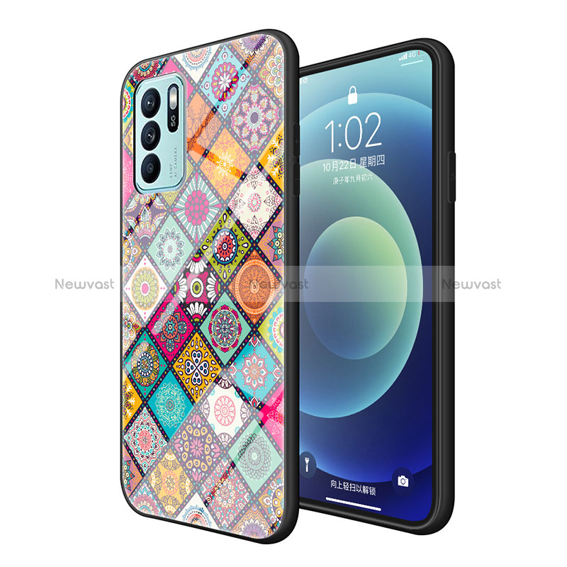 Silicone Frame Fashionable Pattern Mirror Case Cover LS2 for Oppo Reno6 Z 5G