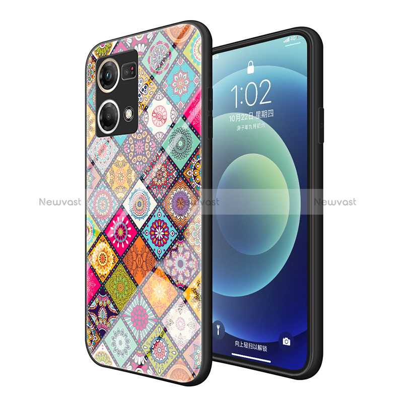 Silicone Frame Fashionable Pattern Mirror Case Cover LS2 for Oppo Reno7 4G Mixed