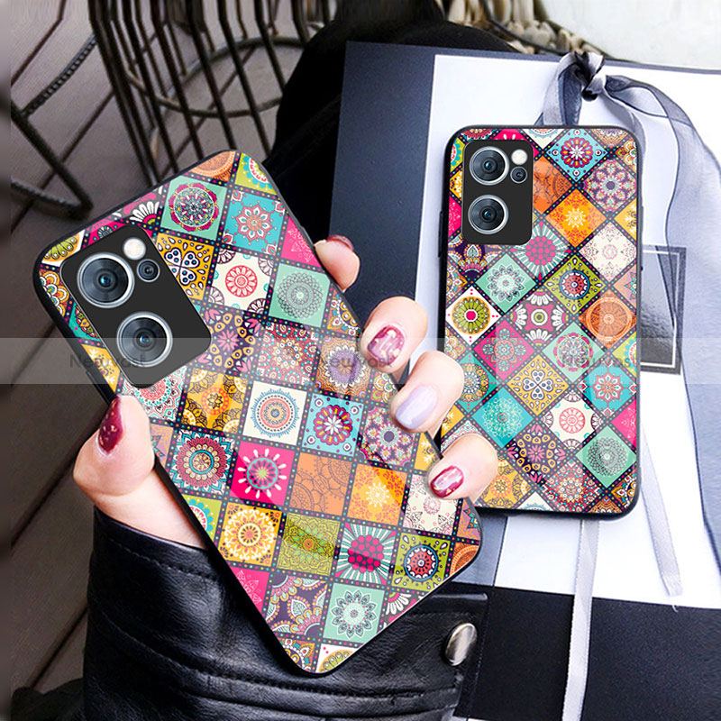 Silicone Frame Fashionable Pattern Mirror Case Cover LS2 for Oppo Reno7 5G