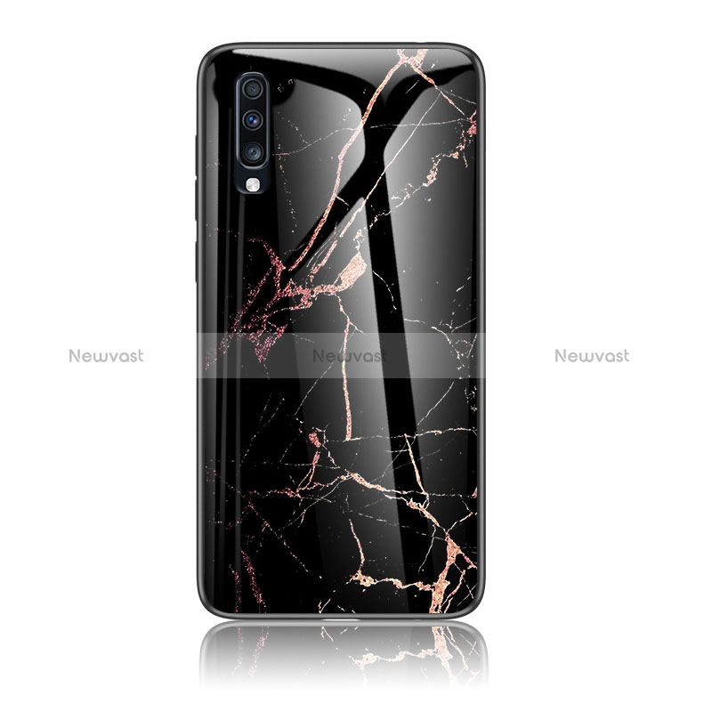 Silicone Frame Fashionable Pattern Mirror Case Cover LS2 for Samsung Galaxy A70 Gold and Black