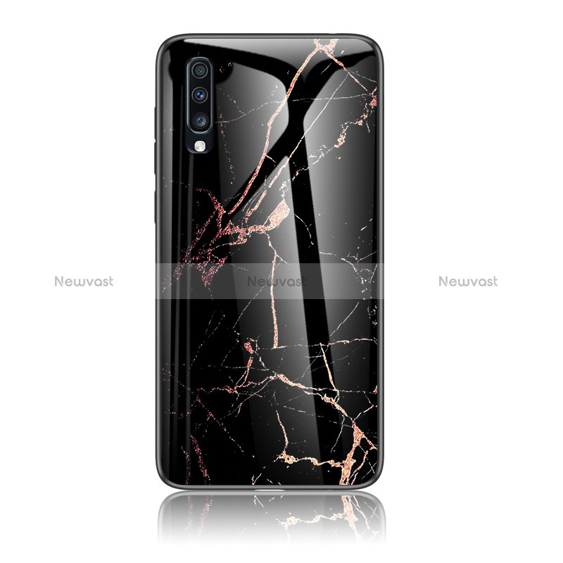 Silicone Frame Fashionable Pattern Mirror Case Cover LS2 for Samsung Galaxy A70S Gold and Black
