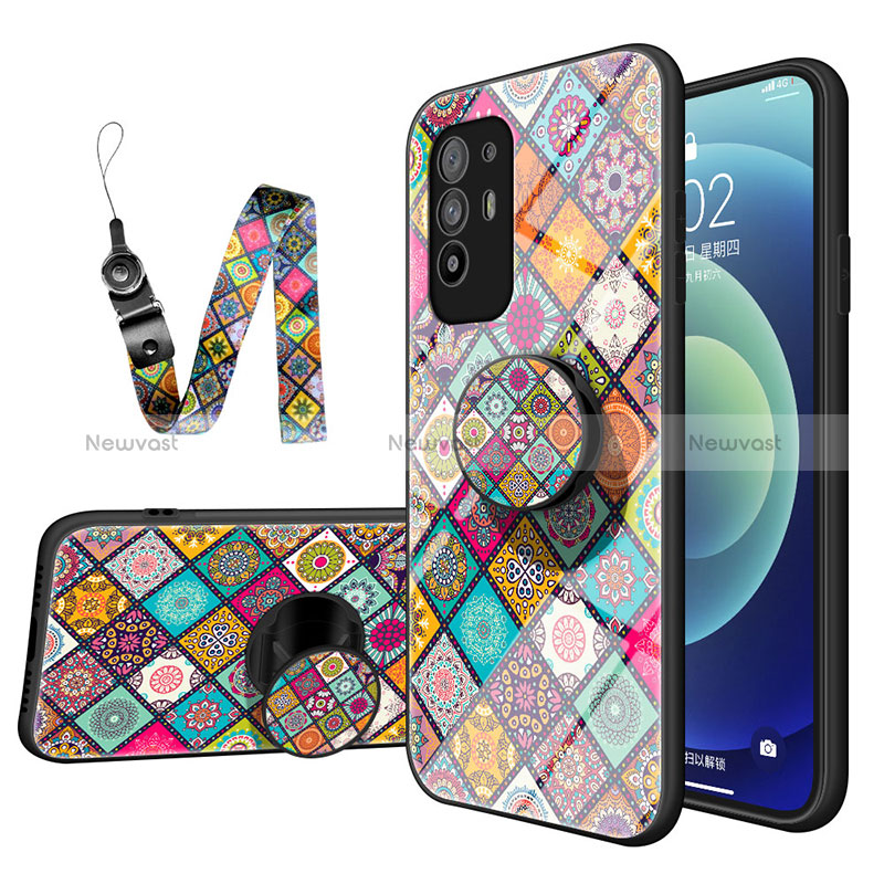 Silicone Frame Fashionable Pattern Mirror Case Cover LS3 for Oppo Reno5 Z 5G Colorful