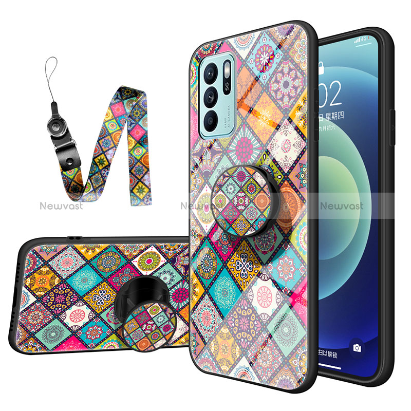 Silicone Frame Fashionable Pattern Mirror Case Cover LS3 for Oppo Reno6 Z 5G