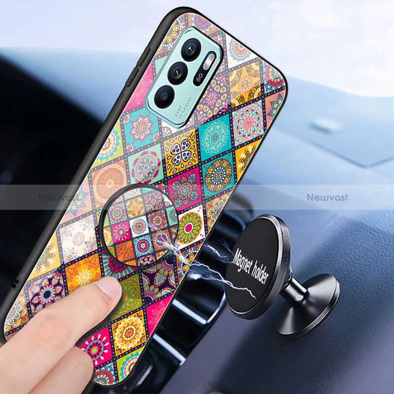 Silicone Frame Fashionable Pattern Mirror Case Cover LS3 for Oppo Reno6 Z 5G