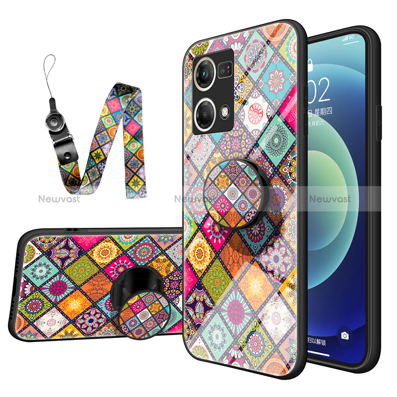 Silicone Frame Fashionable Pattern Mirror Case Cover LS3 for Oppo Reno7 4G Colorful