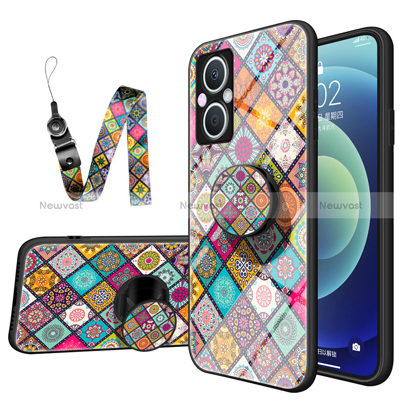 Silicone Frame Fashionable Pattern Mirror Case Cover LS3 for Oppo Reno7 Z 5G Colorful