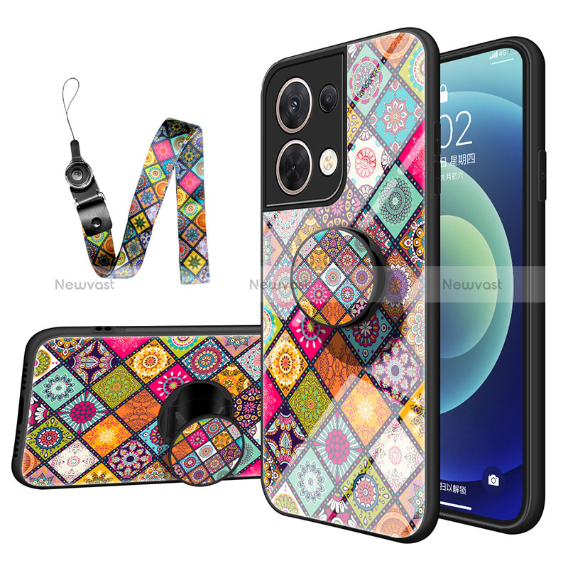 Silicone Frame Fashionable Pattern Mirror Case Cover LS3 for Oppo Reno8 5G