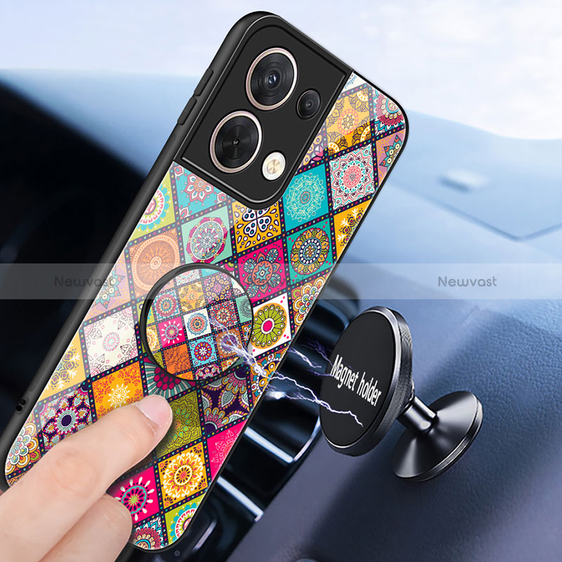 Silicone Frame Fashionable Pattern Mirror Case Cover LS3 for Oppo Reno8 5G