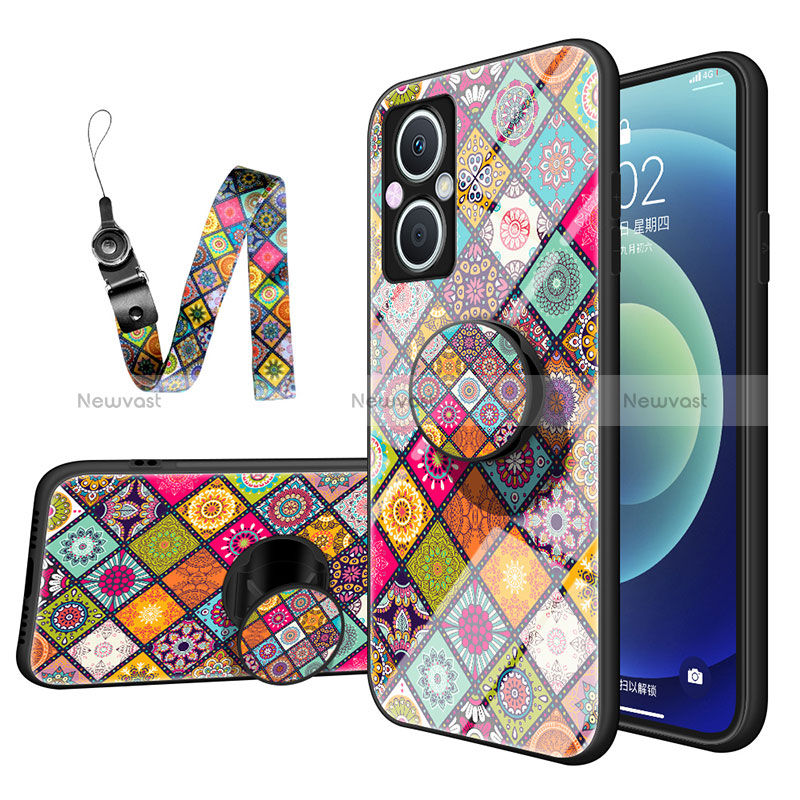 Silicone Frame Fashionable Pattern Mirror Case Cover LS3 for Oppo Reno8 Lite 5G