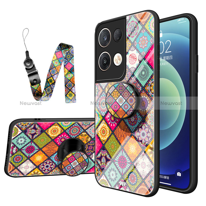 Silicone Frame Fashionable Pattern Mirror Case Cover LS3 for Oppo Reno8 Pro+ Plus 5G