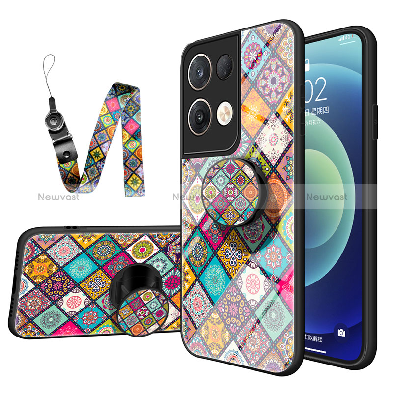 Silicone Frame Fashionable Pattern Mirror Case Cover LS3 for Oppo Reno8 Pro+ Plus 5G