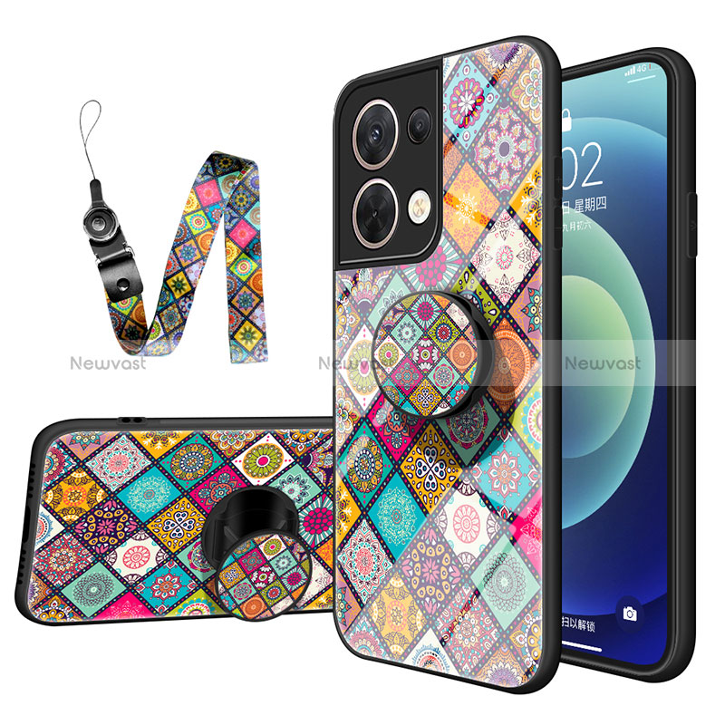Silicone Frame Fashionable Pattern Mirror Case Cover LS3 for Oppo Reno9 Pro 5G Mixed