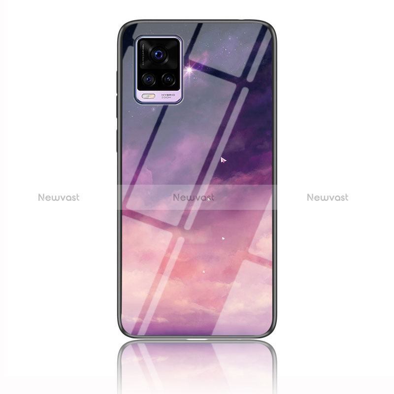 Silicone Frame Fashionable Pattern Mirror Case Cover LS3 for Vivo V20 Purple
