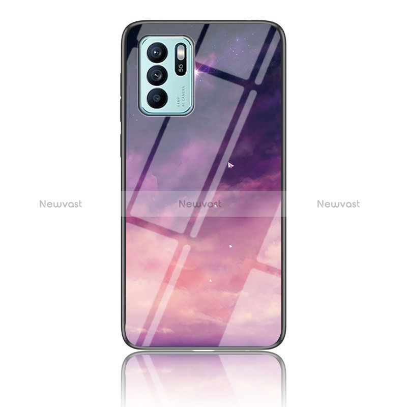 Silicone Frame Fashionable Pattern Mirror Case Cover LS4 for Oppo Reno6 Z 5G Purple