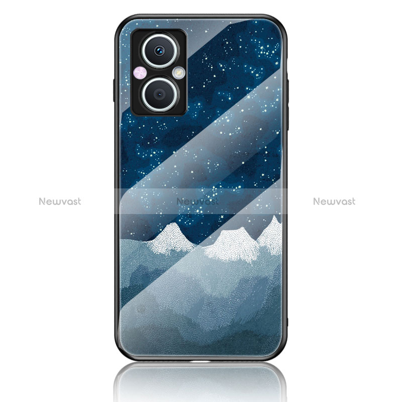 Silicone Frame Fashionable Pattern Mirror Case Cover LS4 for Oppo Reno7 Z 5G Blue