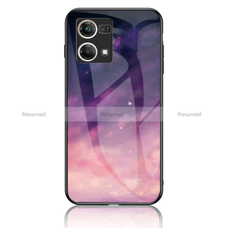 Silicone Frame Fashionable Pattern Mirror Case Cover LS4 for Oppo Reno8 4G Purple