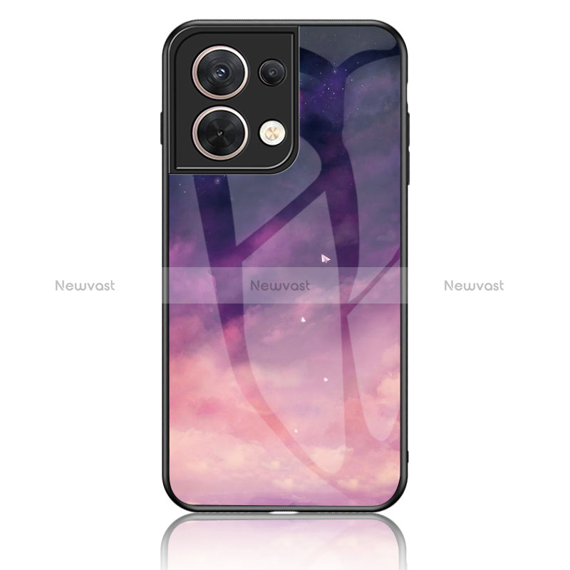 Silicone Frame Fashionable Pattern Mirror Case Cover LS4 for Oppo Reno8 5G Purple