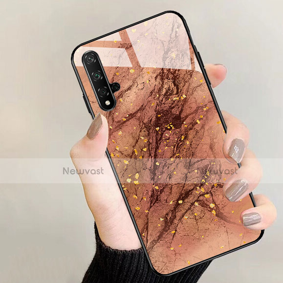Silicone Frame Fashionable Pattern Mirror Case Cover M01 for Huawei Nova 5T Brown