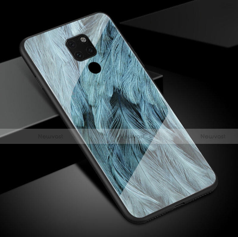 Silicone Frame Fashionable Pattern Mirror Case Cover S01 for Huawei Mate 20 Sky Blue