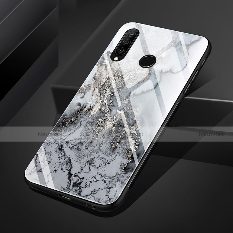 Silicone Frame Fashionable Pattern Mirror Case Cover S01 for Huawei Nova 4e Gray