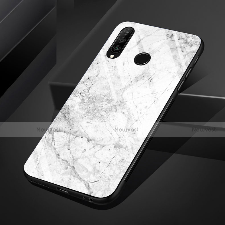 Silicone Frame Fashionable Pattern Mirror Case Cover S01 for Huawei Nova 4e White