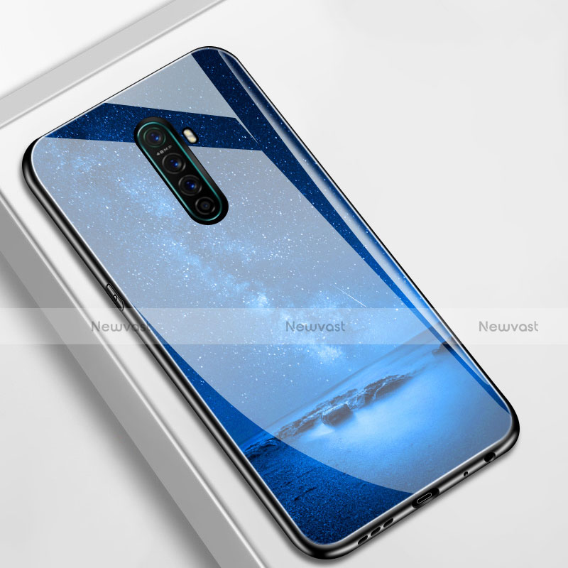 Silicone Frame Fashionable Pattern Mirror Case Cover S01 for Oppo Reno Ace Blue