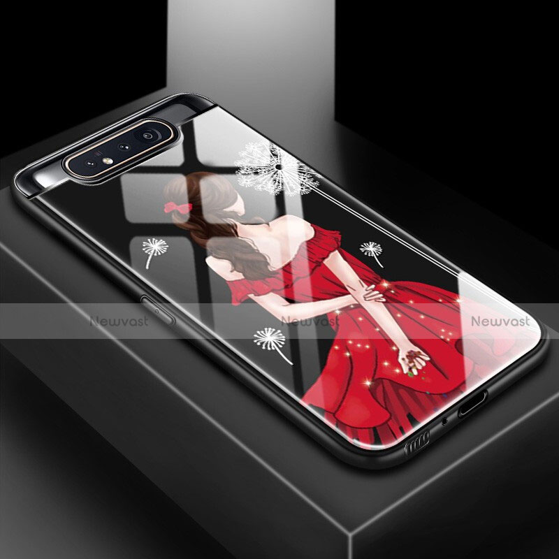 Silicone Frame Fashionable Pattern Mirror Case Cover S01 for Samsung Galaxy A80 Red and Black