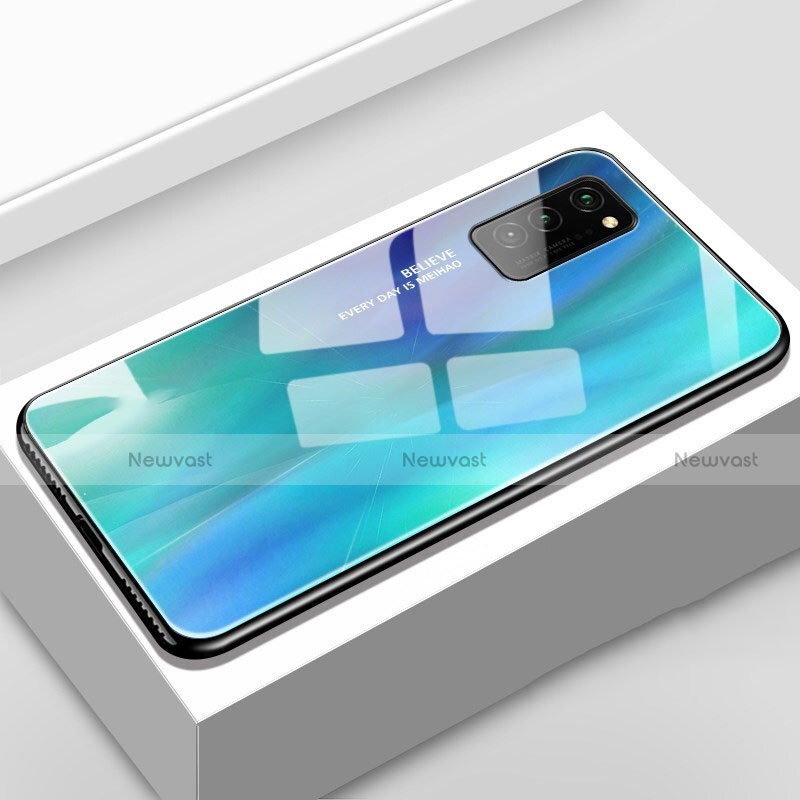 Silicone Frame Fashionable Pattern Mirror Case Cover S02 for Huawei Honor View 30 Pro 5G Cyan