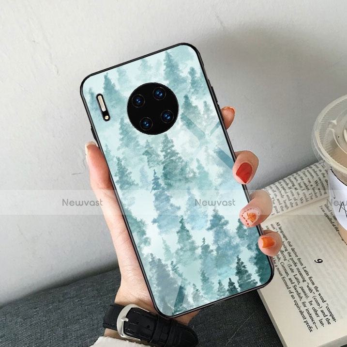Silicone Frame Fashionable Pattern Mirror Case Cover S02 for Huawei Mate 30 Pro 5G Sky Blue