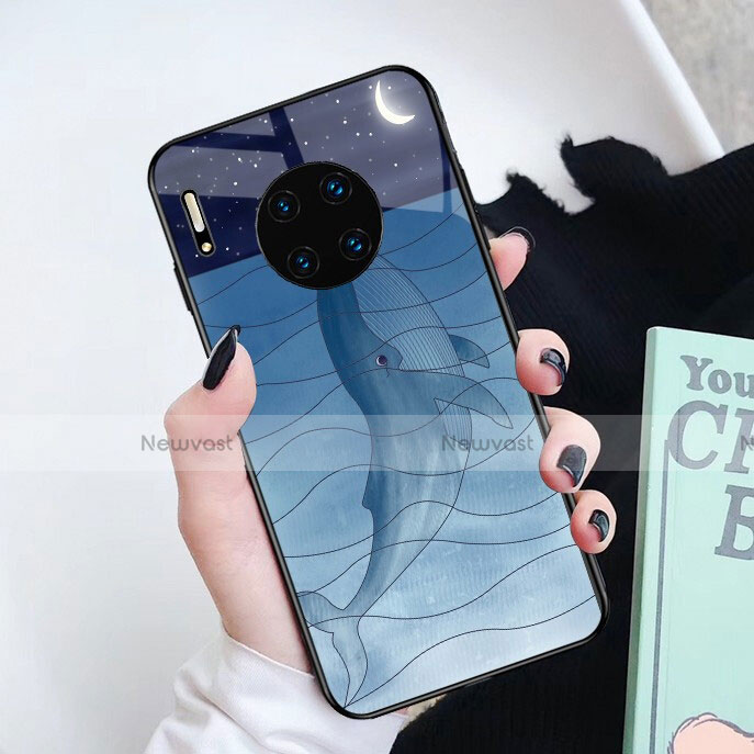 Silicone Frame Fashionable Pattern Mirror Case Cover S02 for Huawei Mate 30 Pro Blue