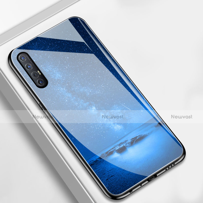 Silicone Frame Fashionable Pattern Mirror Case Cover S02 for Oppo Find X2 Neo Blue