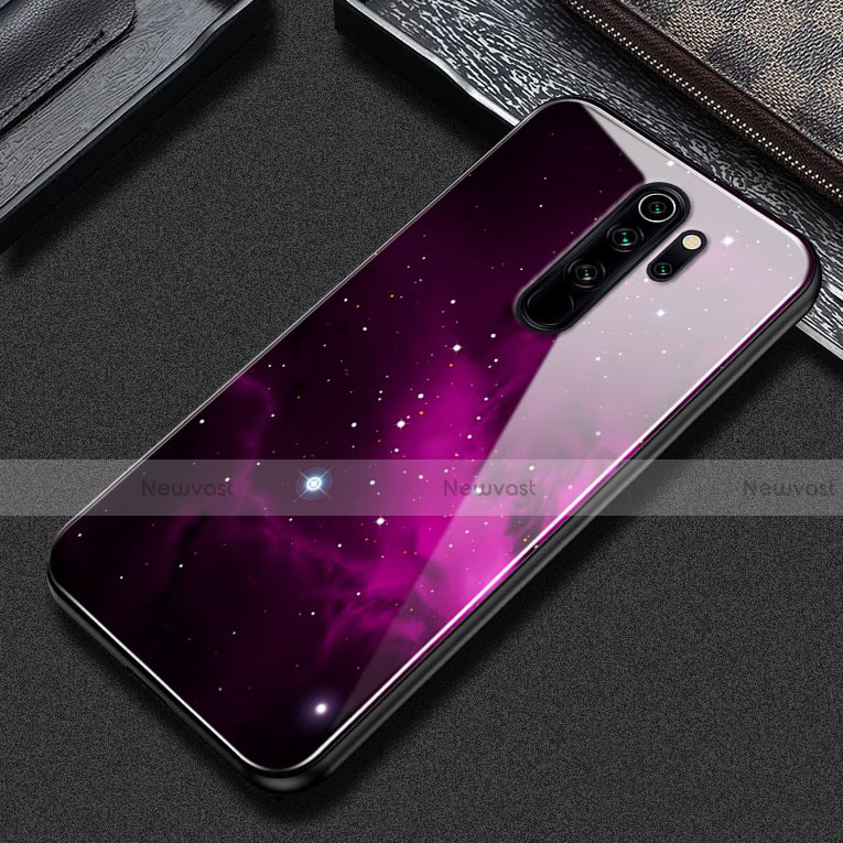 Silicone Frame Fashionable Pattern Mirror Case Cover S02 for Xiaomi Redmi Note 8 Pro Purple