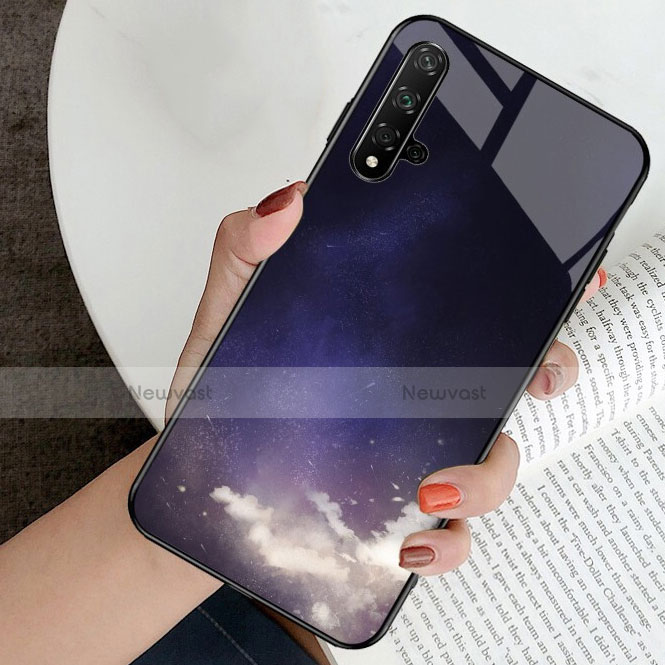 Silicone Frame Fashionable Pattern Mirror Case for Huawei Nova 5T Purple