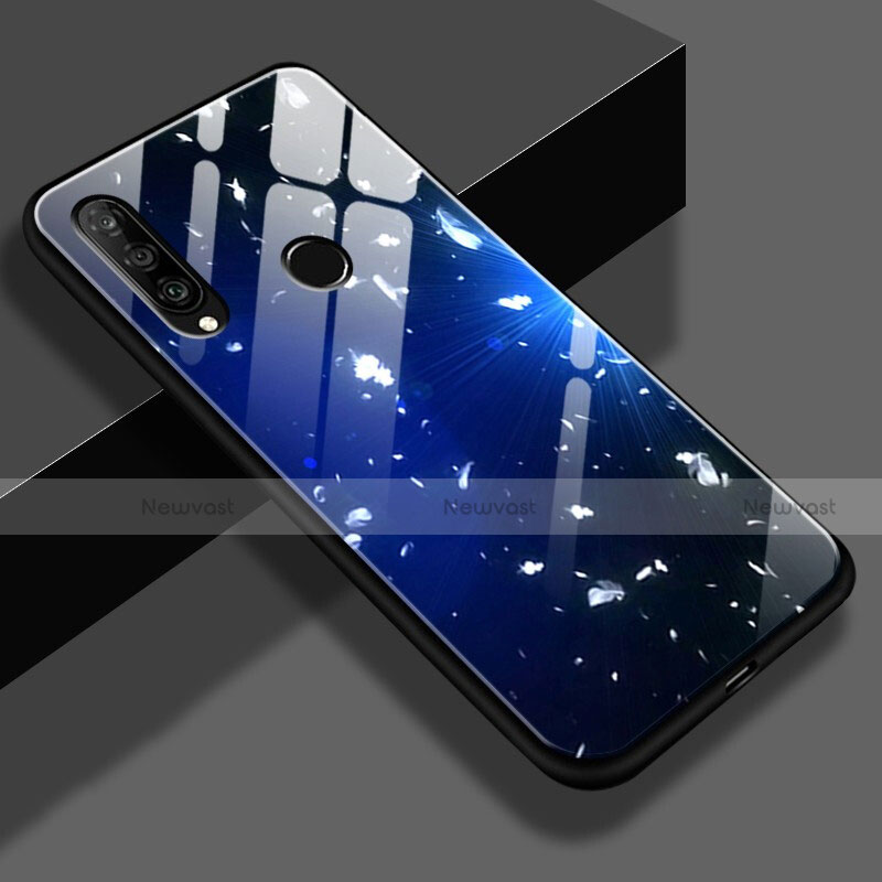 Silicone Frame Fashionable Pattern Mirror Case M02 for Huawei P30 Lite Blue