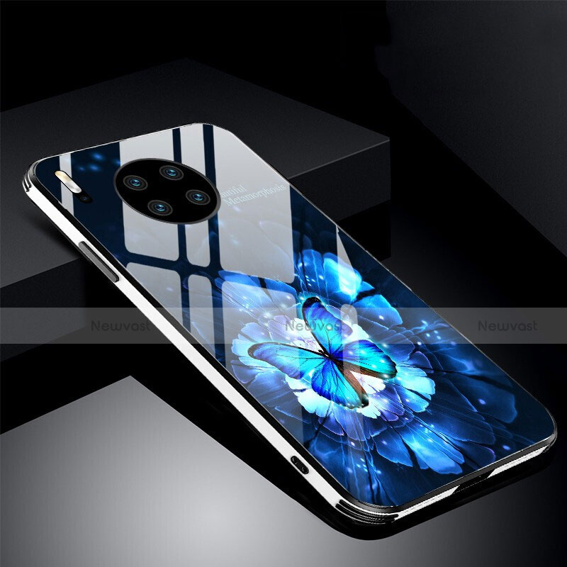 Silicone Frame Flowers Mirror Case Cover C01 for Huawei Mate 30 Blue