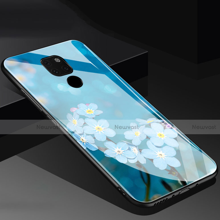 Silicone Frame Flowers Mirror Case Cover for Huawei Mate 20 Blue