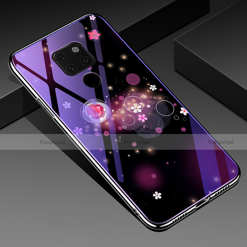 Silicone Frame Flowers Mirror Case Cover for Huawei Mate 20 X 5G Purple