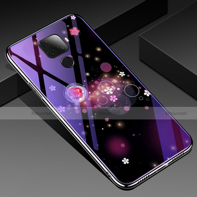 Silicone Frame Flowers Mirror Case Cover for Huawei Mate 30 Lite Purple