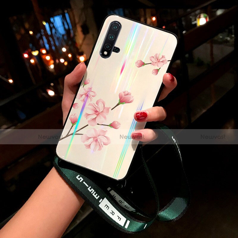 Silicone Frame Flowers Mirror Case Cover for Huawei Nova 5 Pro Pink