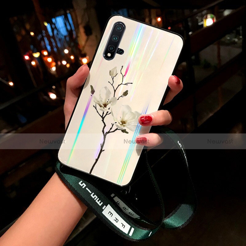 Silicone Frame Flowers Mirror Case Cover for Huawei Nova 5 Pro White