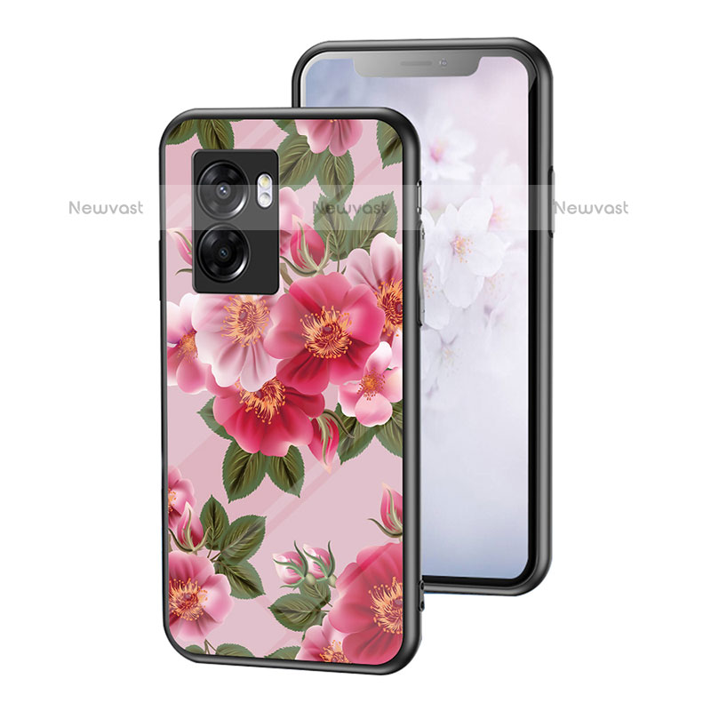 Silicone Frame Flowers Mirror Case Cover for OnePlus Nord N300 5G Red