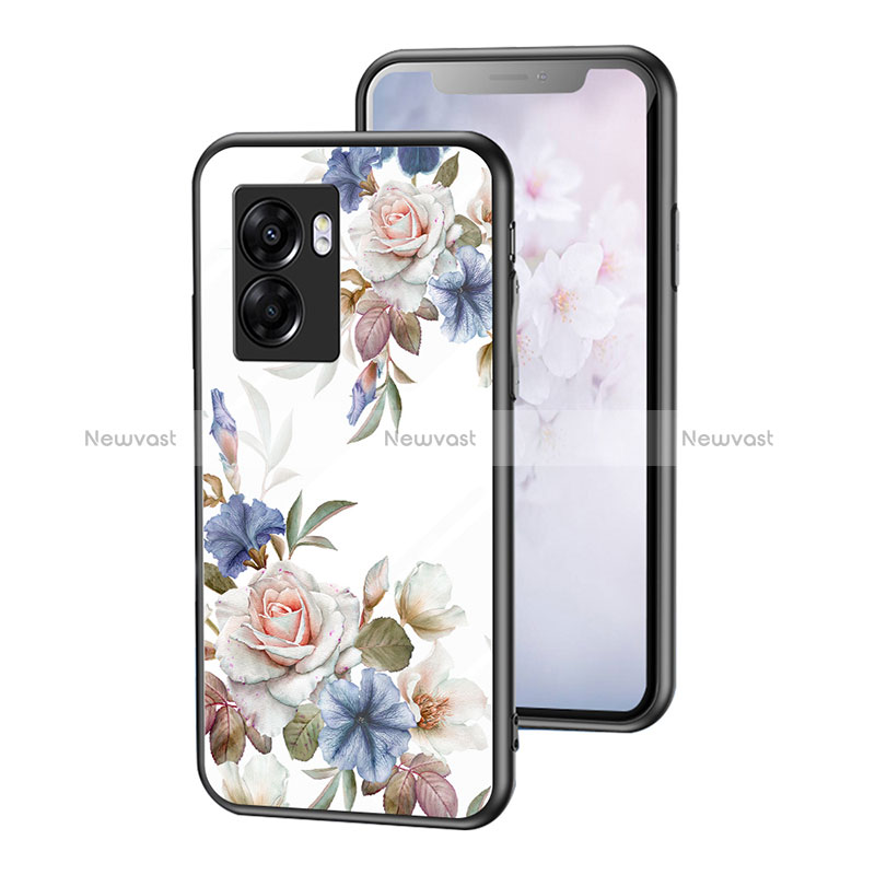 Silicone Frame Flowers Mirror Case Cover for Oppo A56S 5G